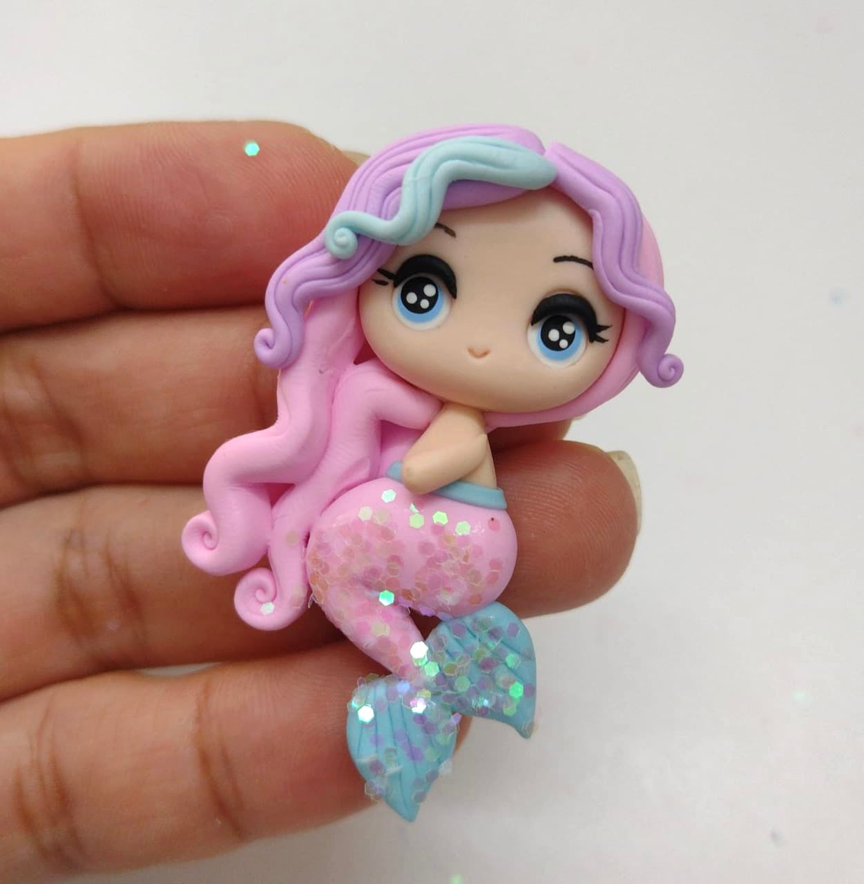 Pink Blue Hair Mermaid Bow Clay Embellishment - Gorgeous Maker