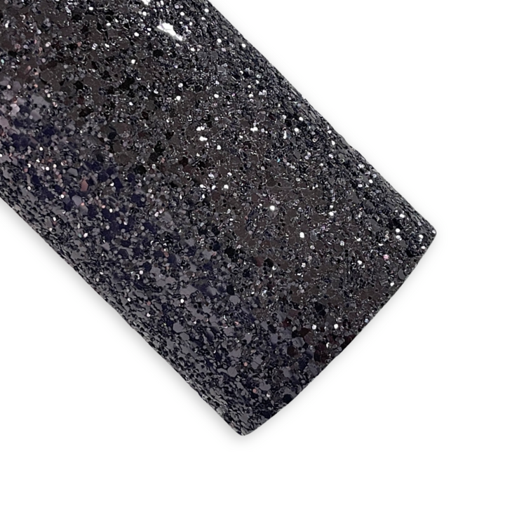 Black Chunky Glitter Leather | Available in rolls | Black Glitter Leather