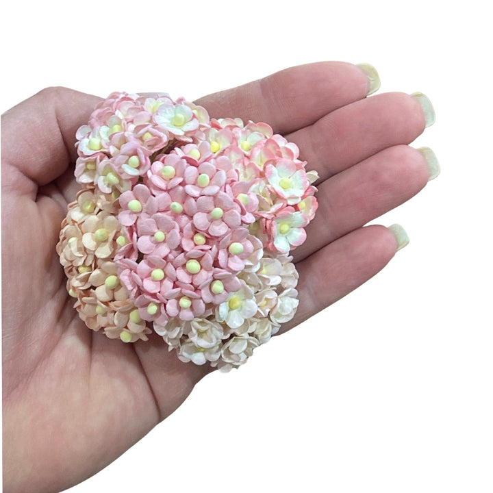 10mm Miniature Sweetheart Blossoms Mulberry Paper (Pack of 5 colours, 100 stems) - Pink Mix