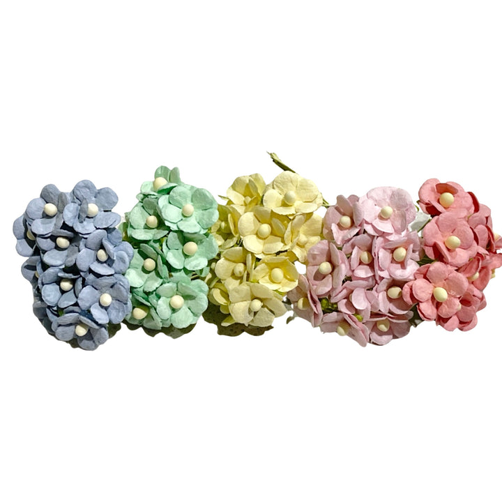 15mm Sweetheart Blossoms Mulberry Paper Flowers - Bulk 50 Mixed Pastel Spring Mix