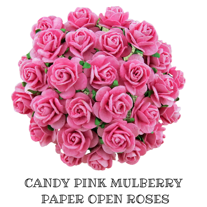 Fleurs en papier de mûrier rose bonbon 1 cm - Roses à pétales arrondis 1 cm - Rose bonbon - 10 pièces / 50 pièces 