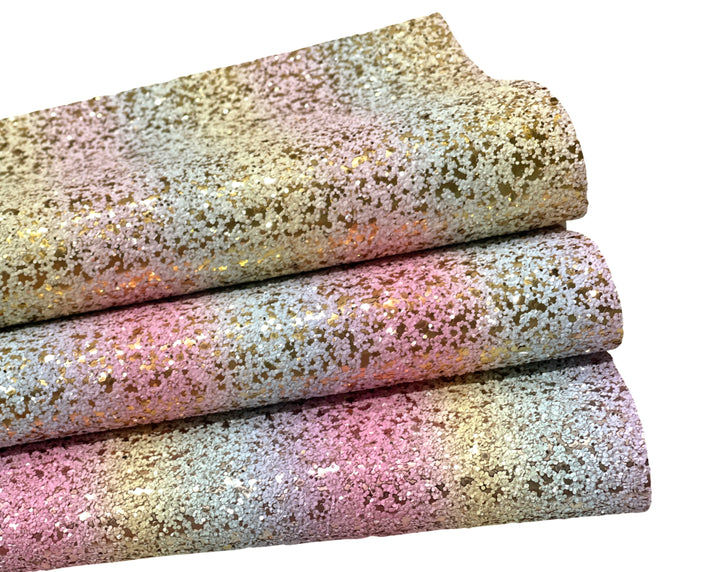 Pale Pastel Rainbow Matte Gold Sparkle Chunky Glitter Leather
