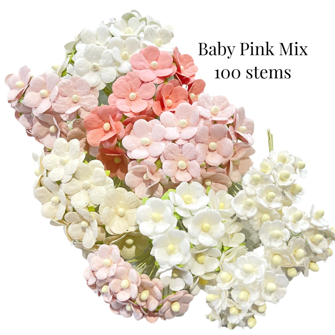 Bulk 100 Pack Mulberry Paper Sweetheart Blossoms - Baby Pink White Mix