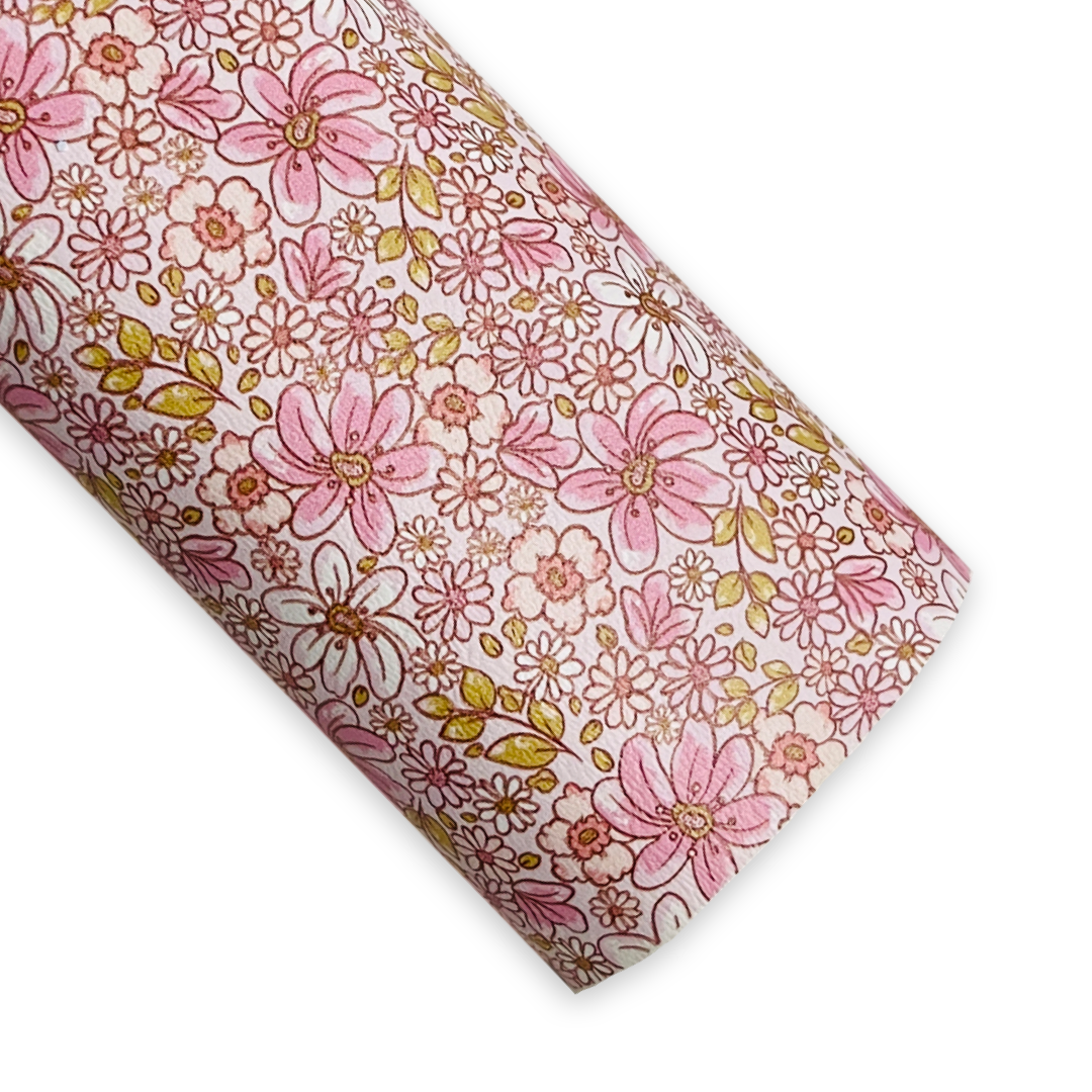 Spring Pink Artisan Floral Leatherette - Printed in Australia on NZ Vegan Leather