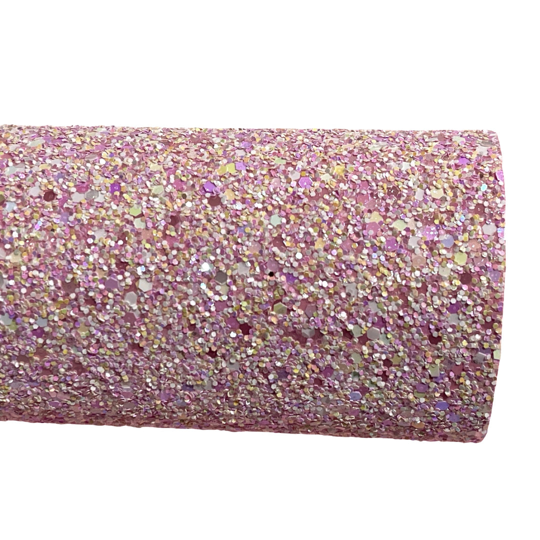 Marshmallow Puff Premium Chunky Glitter Leather - avec arrière en feutre rose