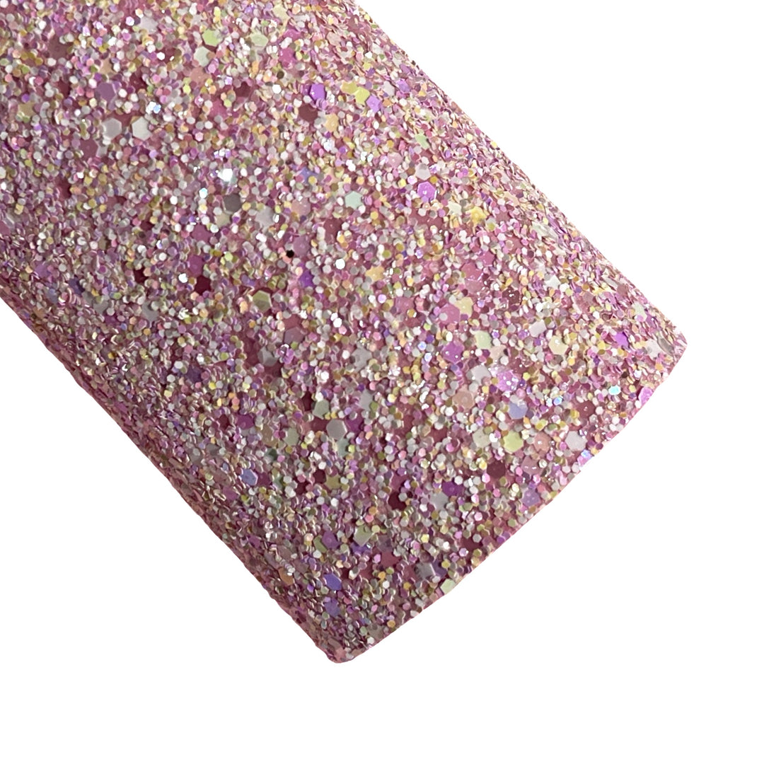 Marshmallow Puff Premium Chunky Glitter Leather - avec arrière en feutre rose