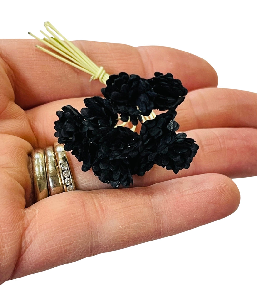 10mm Black Baby’s Breath Mulberry Paper Flowers - Lot of 10