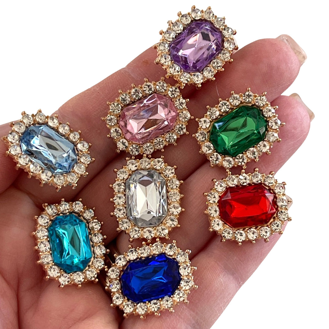 Emerald Cut Rhinestone Embellishments in a Gold Claw Setting  - 8 Colours to choose from