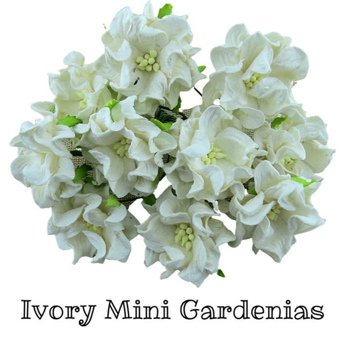 Ivory Mini Gardenia's Mulberry Paper Flowers  - 5 PCs