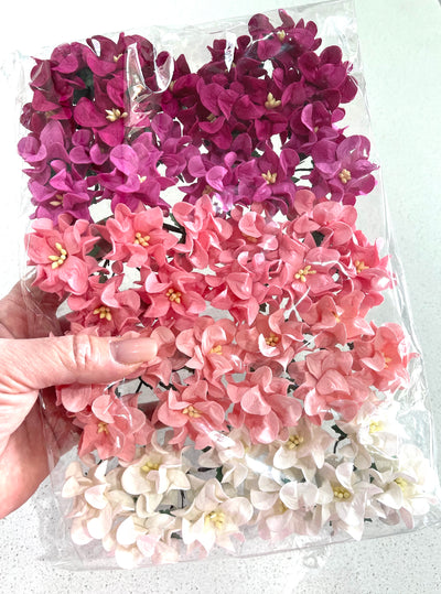 25 pcs Gardenia's Mulberry Paper Flowers  - Pink Mix (5 flowers per colour)- 25mm or 35mm