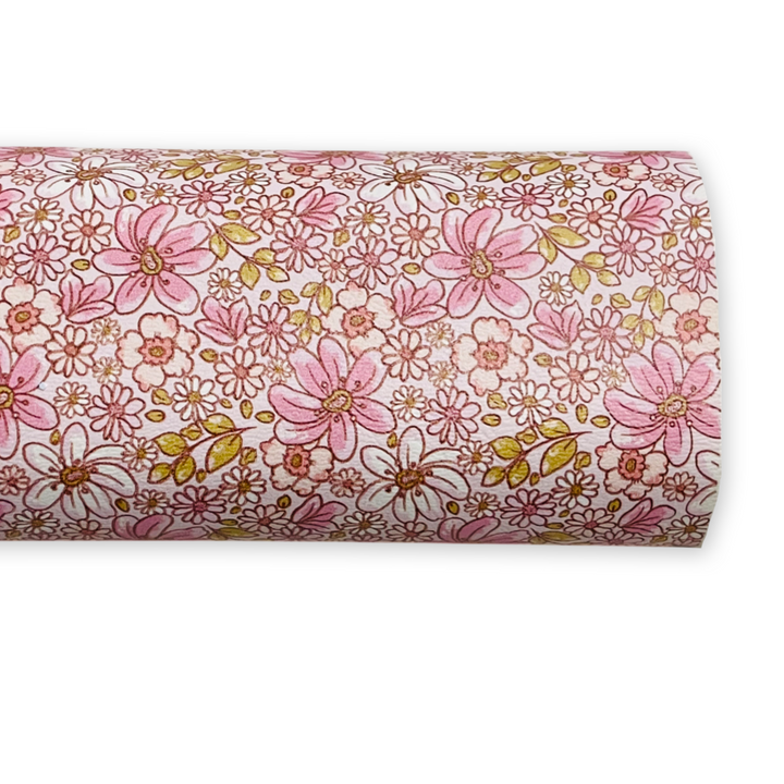 Spring Pink Artisan Floral Leatherette - Printed in Australia on NZ Vegan Leather