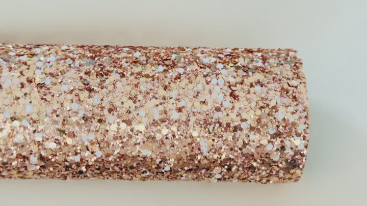 Rose Gold and White Chunky Glitter Leatherette