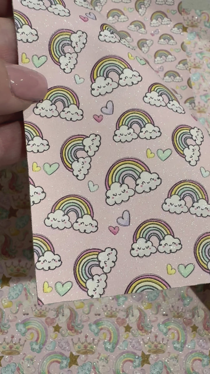 Rainbows and Clouds Shimmer Suede Leatherette