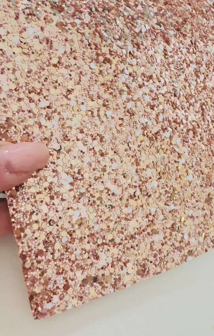 Rose Gold and White Chunky Glitter Leatherette