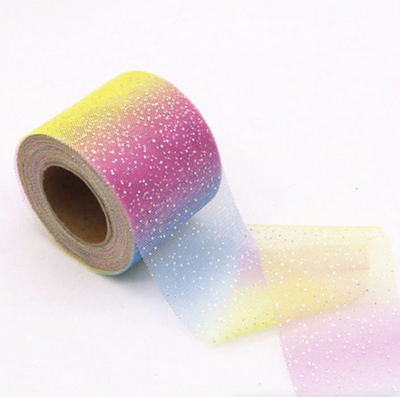 Colourful Rainbow Glitter Tulle  2.36" 6cm x 5 Yard Lot