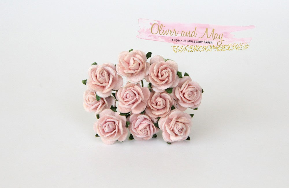 10 Pcs Mulberry Paper Flowers - 1cm Mini Tea Roses - Soft Peachy Pink