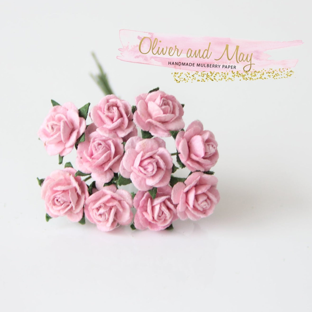 10 Pcs Mulberry Paper Flowers - 1cm Rounded Petal Roses - Soft Pink