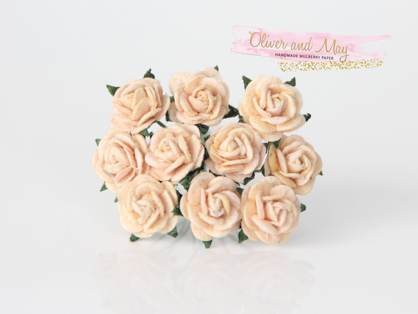 10 Pcs Mulberry Paper Flowers - 1cm Rounded Paper Roses - Soft Peach