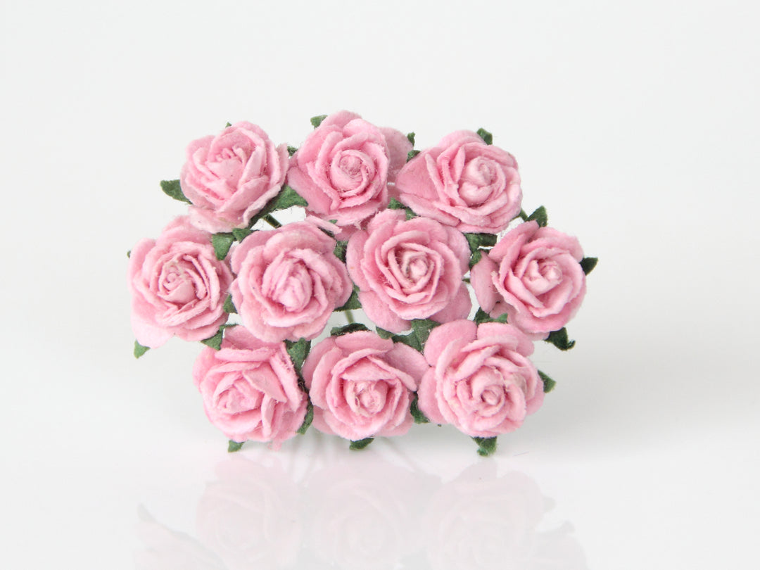 10 Pcs  Mulberry Paper Flowers - 1cm Rounded Petal Roses - Pink