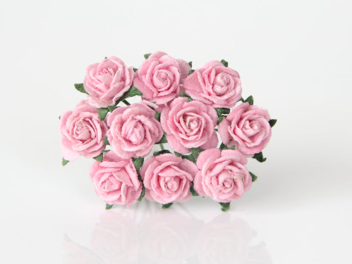 10 pcs fleurs en papier de mûrier - roses à pétales arrondis de 1 cm - rose 