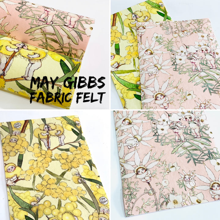 May Gibbs Snugglepot and Cuddlepie Fabric Felt -  Backed in Wool Felt