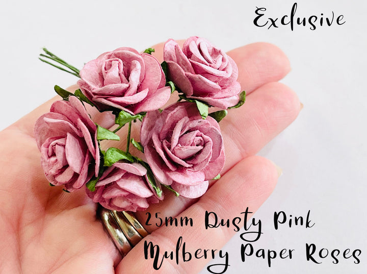 25mm Dusty Pink Mulberry Paper Roses - 2.5cm- Custom made for Oliver and May