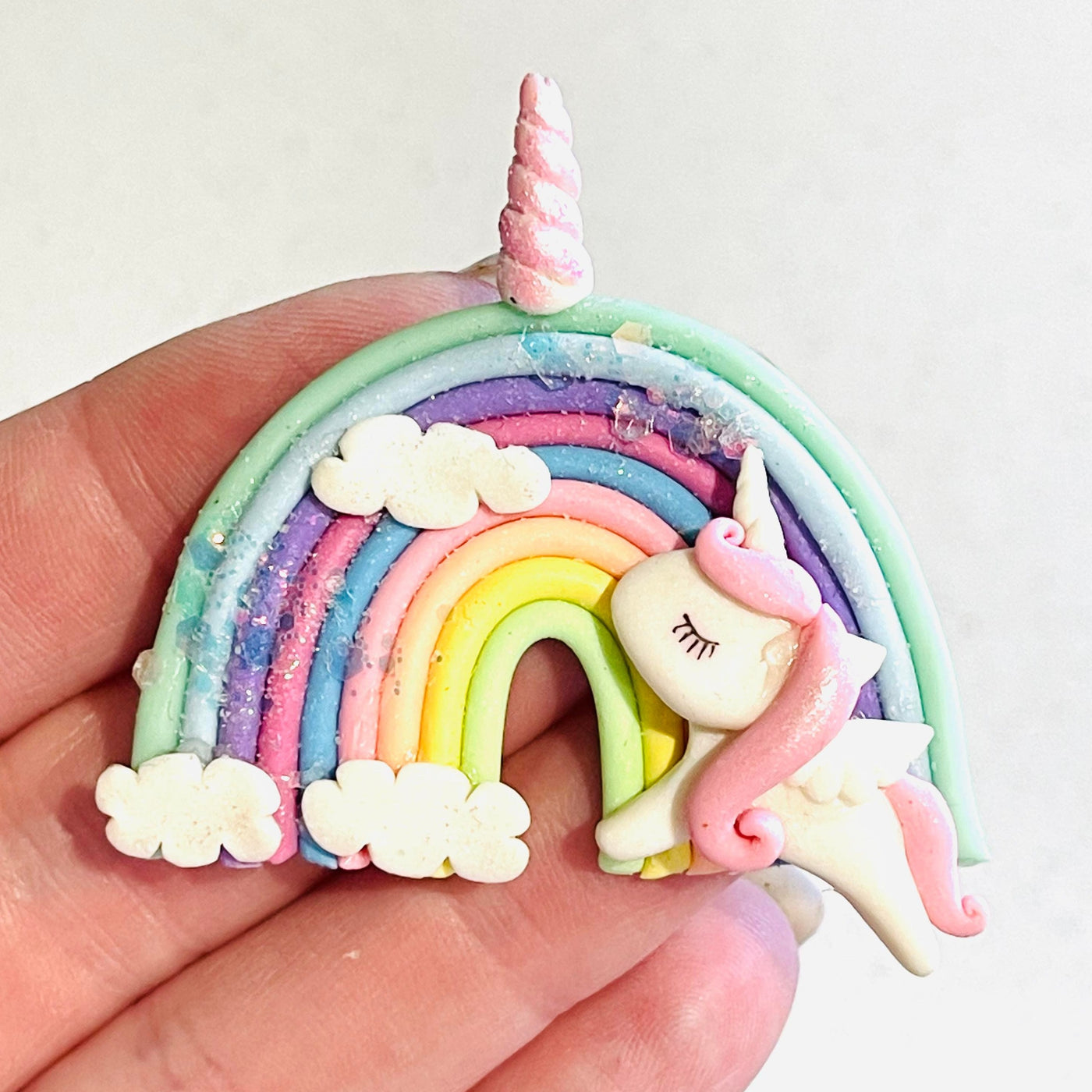 Pastel Unicorn over the Rainbow Bow Clay Embellishments