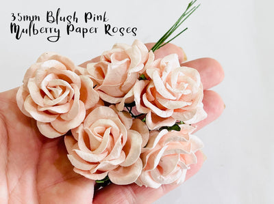 35mm Blush Pink Mulberry Paper Roses - Lots of 5