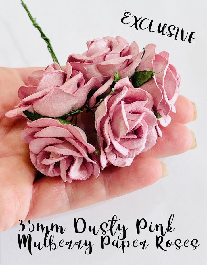 35mm Dusty Pink Mulberry Paper Roses - Lots of 5