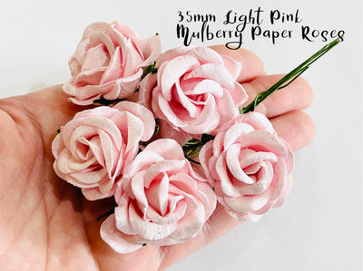 35mm Light Pink Mulberry Paper Roses - Lots of 5