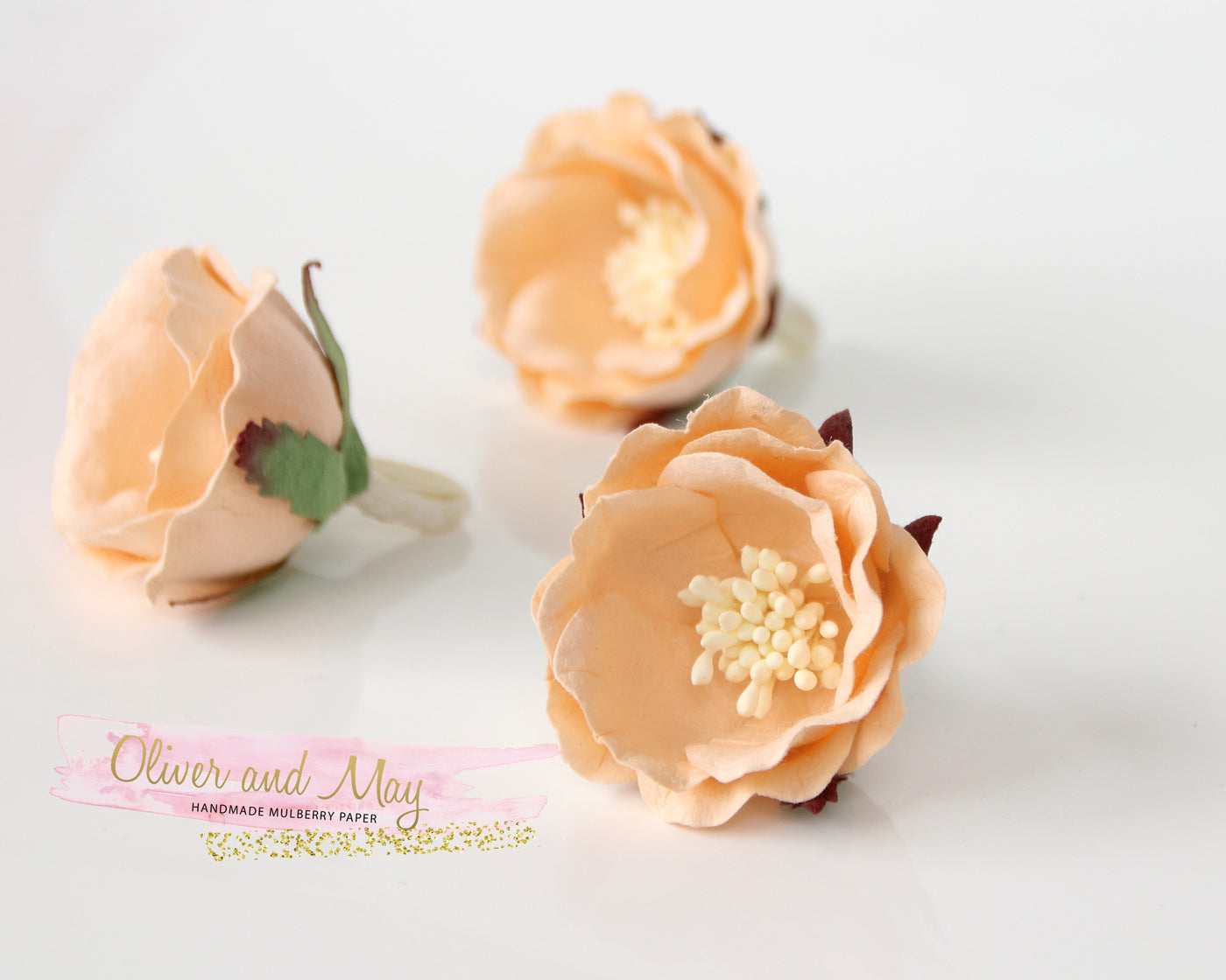 5 pcs Mulberry Paper Flowers - Polyantha Roses - 4.5cm in Soft Peach
