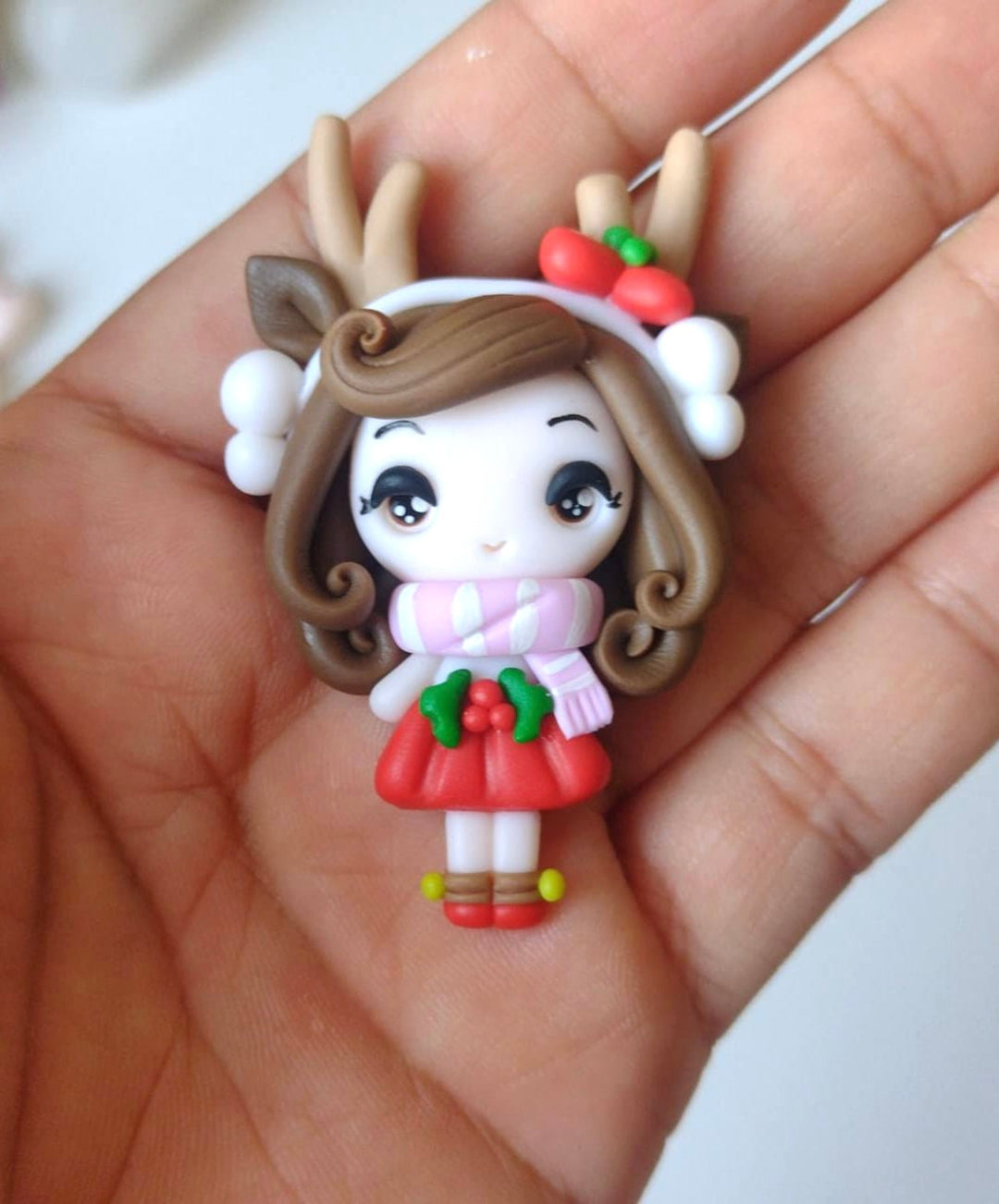 Girl with Antlers Christmas Bow Clay Embellishment - Gorgeous Maker