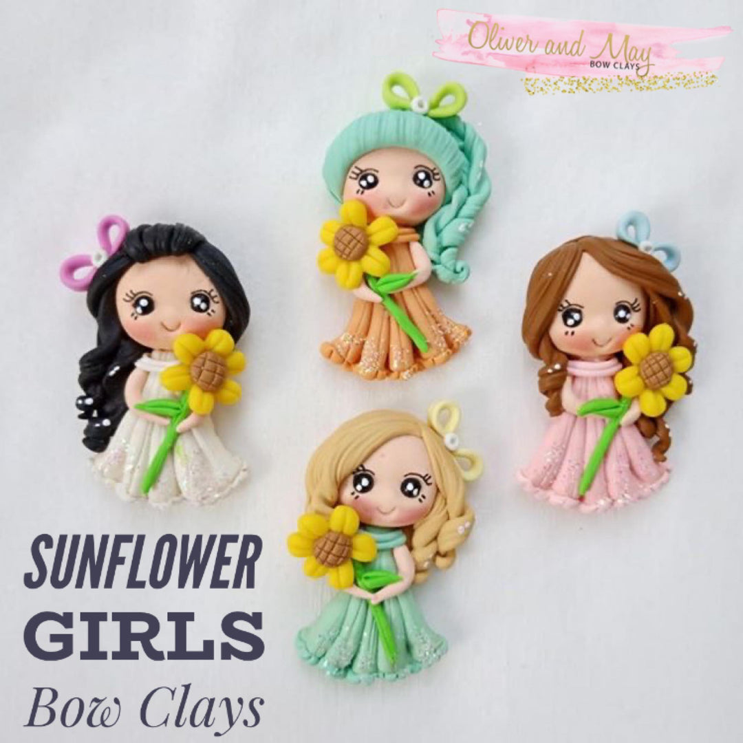Sunflower Girls Bow Clay Embellishments