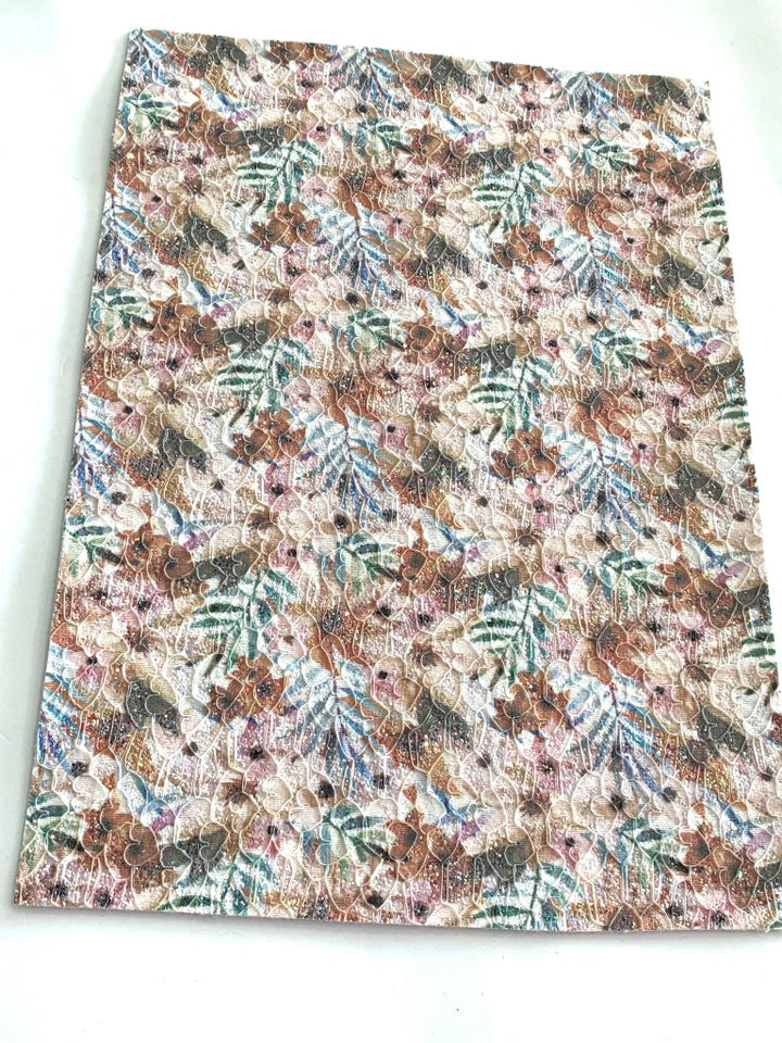 Summer Palm Floral Glitter Lace Fabric Sheet A4 - Glitter in Browns and Neutrals
