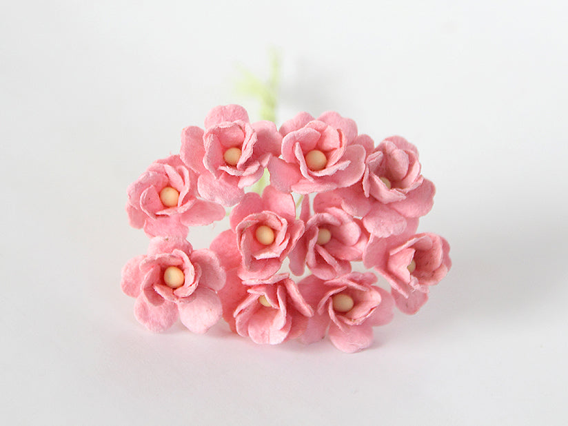 10 Pcs Mulberry Paper Flowers  1-2cm Cherry Blossoms - Peachy Pink