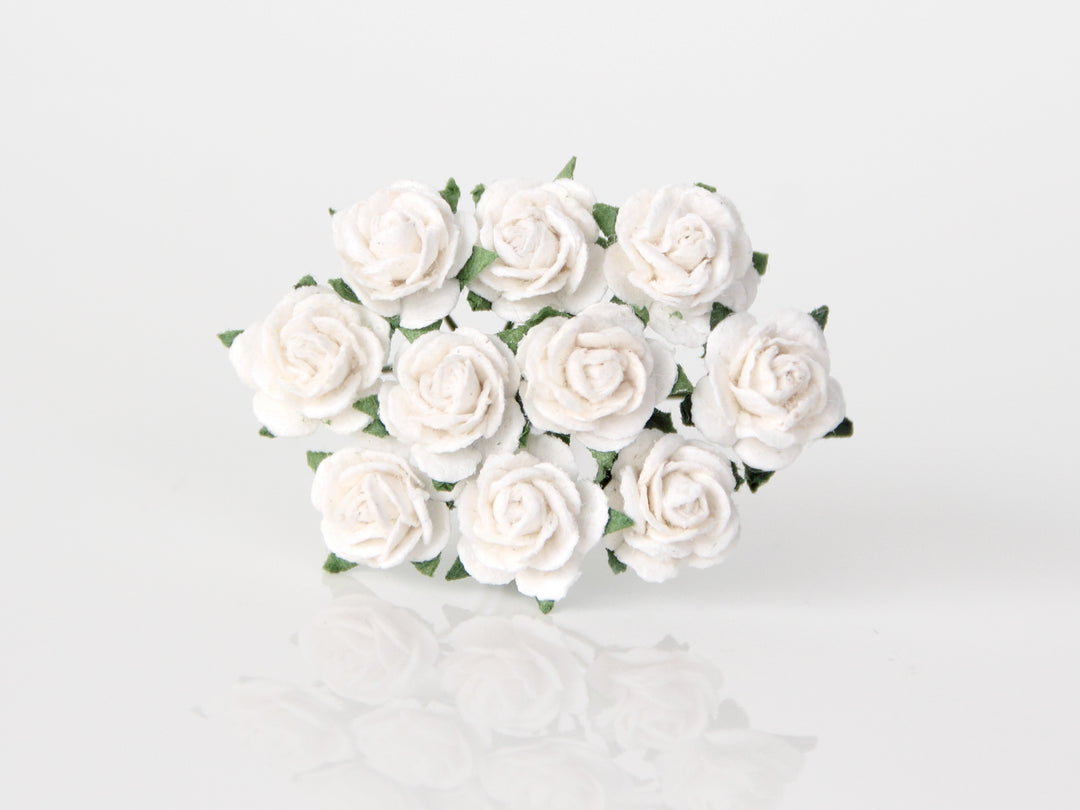 Fleurs en papier de mûrier blanc de 1 cm - Roses à pétales arrondis de 1 cm - Blanc - 10 pièces ou 50 pièces en vrac 