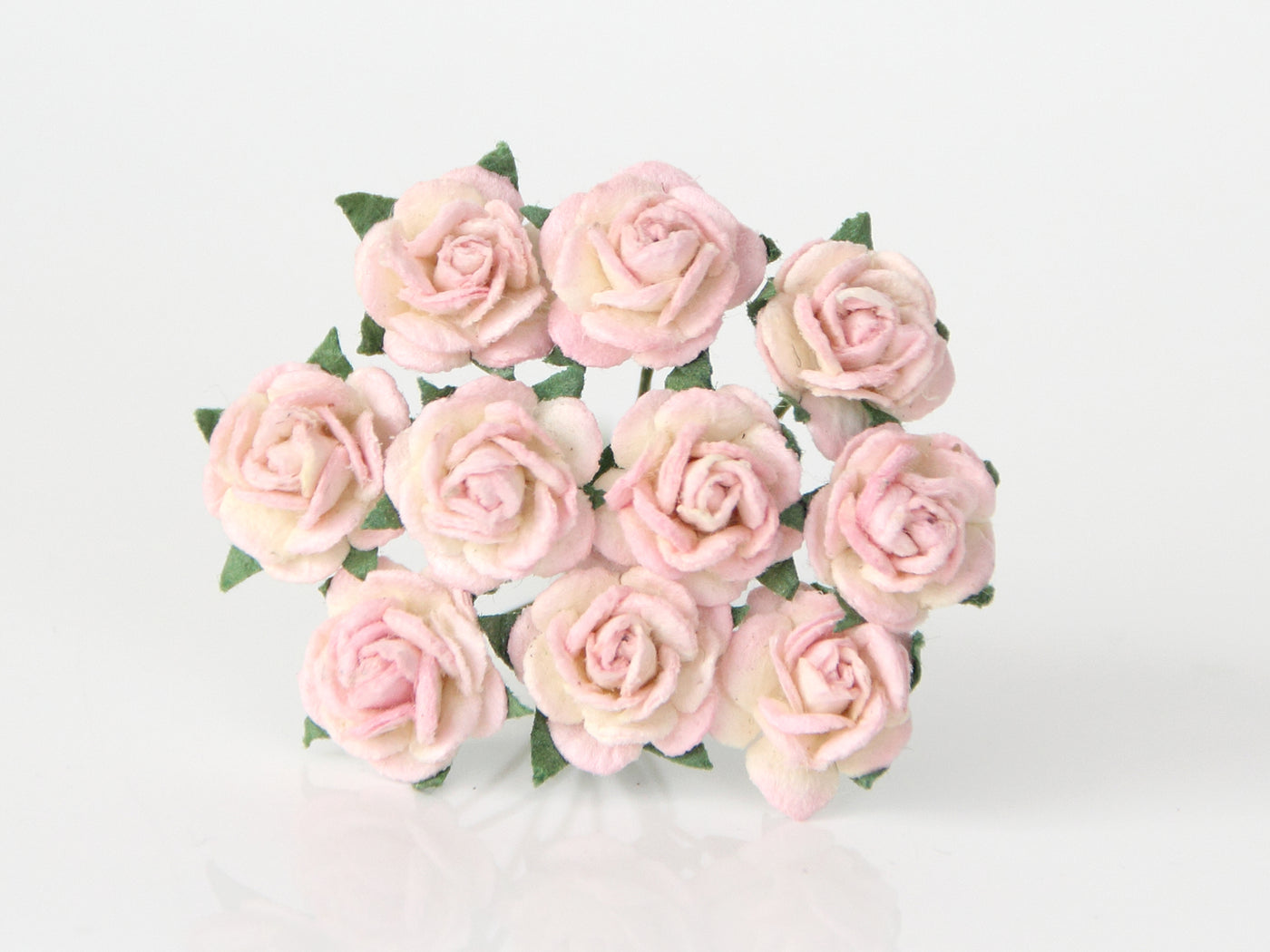 10 Pcs - Mulberry Paper Flowers - 1cm Rounded Petal Roses - Soft Pink and Cream