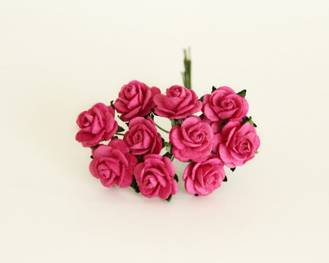10 Pcs / 100 Pcs - Mulberry Paper Flowers - 1.5cm Rounded Petal Roses - Hot Pink