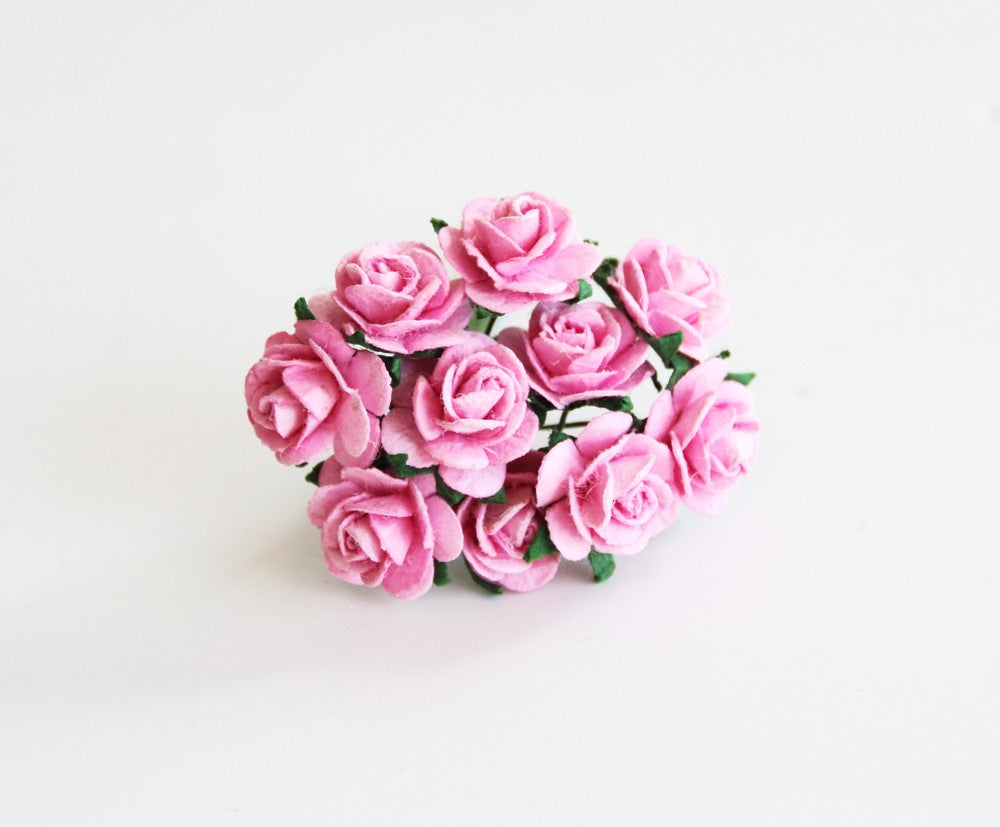 10 Pcs / 100 Pcs - Mulberry Paper Flowers - 1.5cm Rounded Petal Roses - Pink