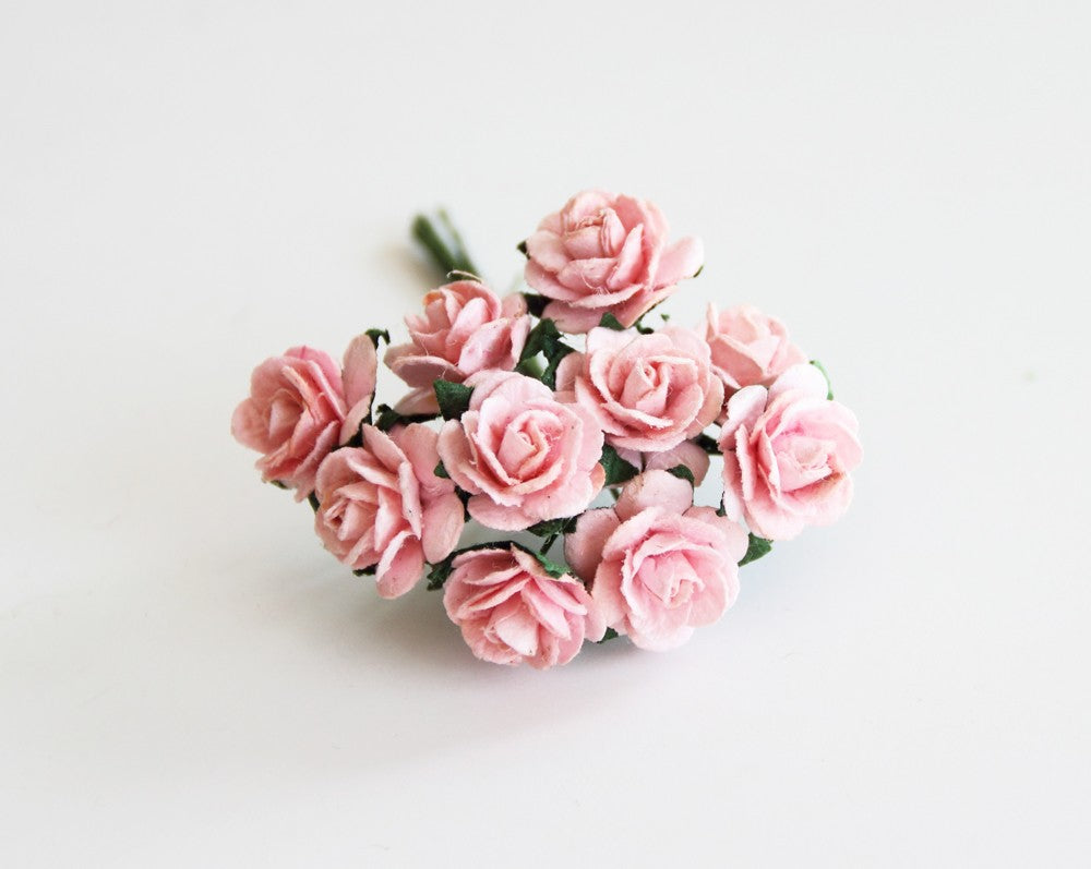 10 Pcs - Mulberry Paper Flowers - 1.5cm Rounded Petal Roses - Peachy Pink