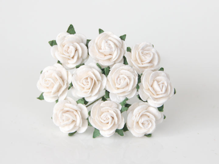 1.5cm White Mulberry Paper Flowers - 1.5cm Rounded Petal Roses - 10pcs / 50pcs