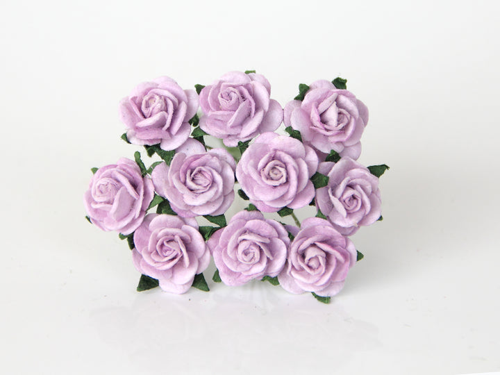 10 Pcs Soft Lilac Mulberry Paper Flowers - 1.5cm Rounded Petal Roses
