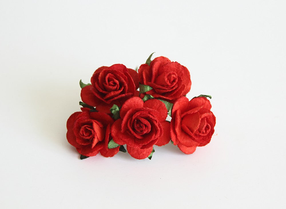 10 Pcs - Mulberry Paper Flowers - 2.5cm Rounded Petal Roses - Christmas Red