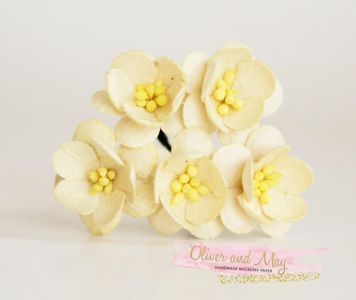 10 Pcs Mulberry Paper Flowers - 2cm Cherry Blossoms - Cream