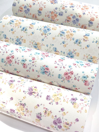 Blue Yellow Floral Glitter Suede Fabric Sheet