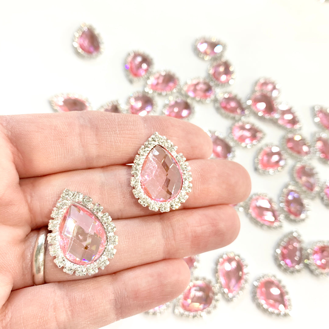 5 x Peardrop Rhinestone Flatback Embellishments - Pink Diamond