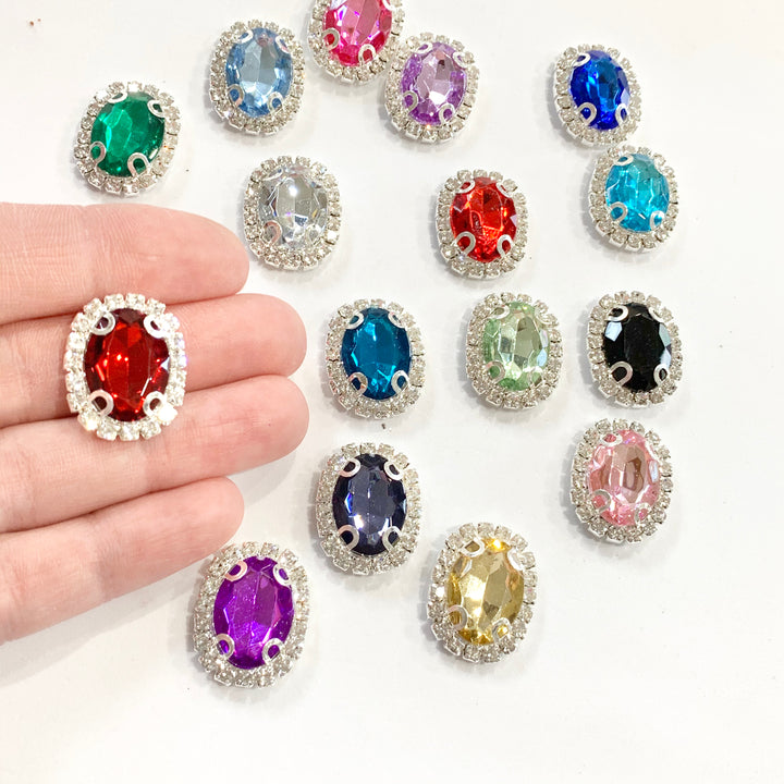 Rhinestone Flatback Embellishments 23 x 18mm Oval - 16 COLOURS TO SELECT FROM