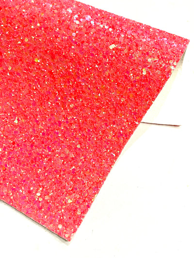 Apricot Chunky Glitter Leather - Neon Rainbow