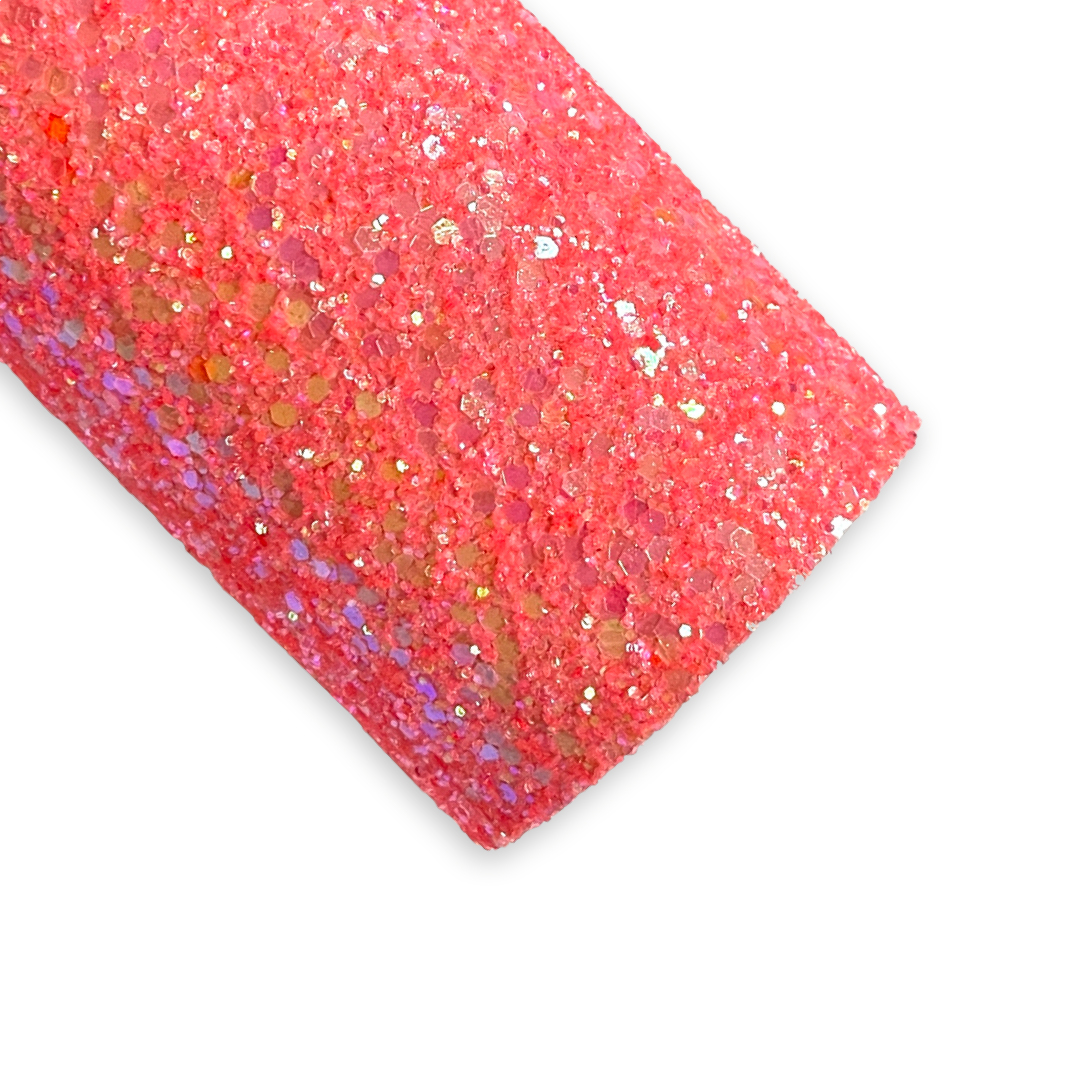 Apricot Chunky Glitter Leather - Neon Rainbow