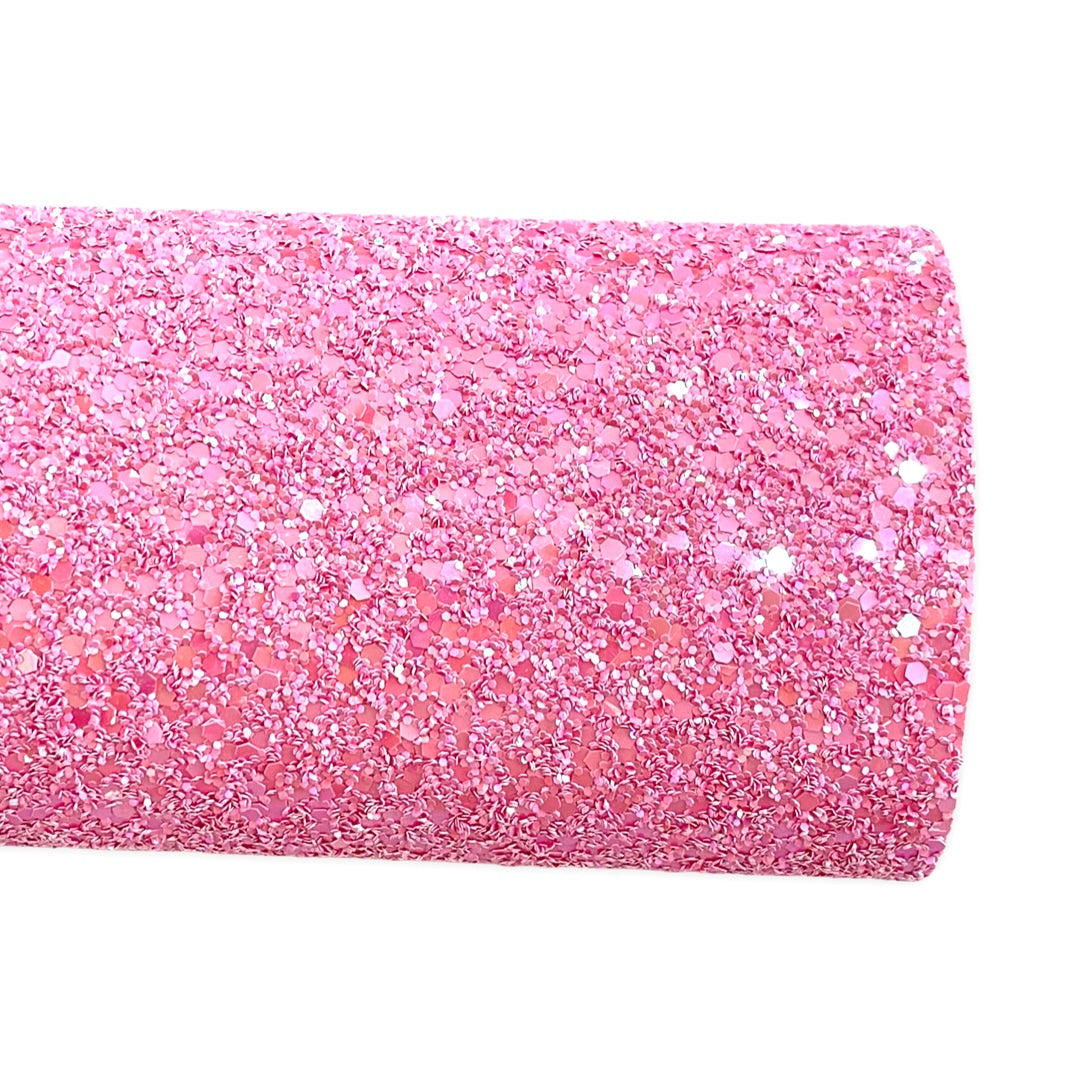 Beauty Pink Chunky Glitter Leather | Available in Rolls | Pink Glitter Leather
